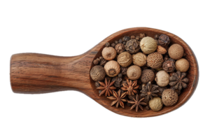 AI generated Assorted Exotic Spices in Wooden Spoon png