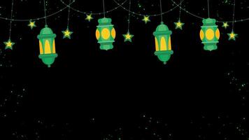 Eid Ramadan Mubarak Background with Hanging Lanterns on Black Background video