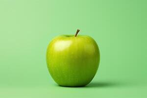 ai generado frente ver verde manzana en verde fondo, comida minimalismo foto