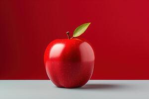 ai generado frente ver rojo maduro manzana con pétalo, minimalismo foto