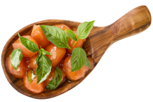 AI generated Fresh Tomato and Basil in Wooden Spoon png