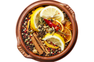 AI generated Assorted Spices in Terracotta Bowl Top View png