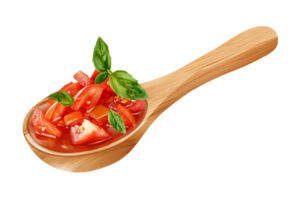 ai generato fresco pomodoro e basilico nel di legno cucchiaio png