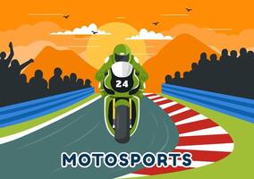 Racing Motosport Speed Bike Vector Illustration for Competition or Championship Race by Wearing Sportswear and Equipment in Flat Cartoon Background