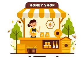 Honey Store Vector Illustration with a Natural Useful Product Jar, Bee or Honeycombs to be Consumed in Flat Cartoon Background Design