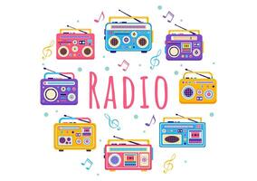 radio vector ilustración con un musical instrumento usado a enviar señales para registro, antiguo receptor y escuchando a música en plano dibujos animados antecedentes