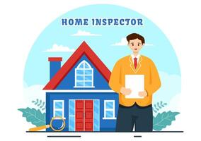 hogar inspector vector ilustración con cheques el condición de el casa y escribe un reporte para mantenimiento alquilar buscar en plano antecedentes