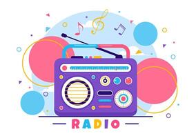 radio vector ilustración con un musical instrumento usado a enviar señales para registro, antiguo receptor y escuchando a música en plano dibujos animados antecedentes