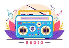 radio vector ilustración con un musical instrumento usado a enviar señales para registro, antiguo receptor y escuchando a música en plano dibujos animados antecedentes