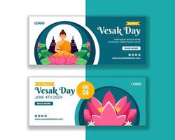 Vesak Day Horizontal Banner Flat Cartoon Hand Drawn Templates Background Illustration vector