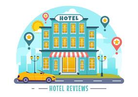 hotel comentarios vector ilustración con clasificación servicio, usuario satisfacción a clasificado cliente, producto o experiencia en plano dibujos animados antecedentes