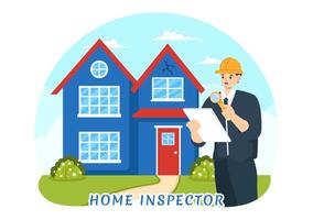 hogar inspector vector ilustración con cheques el condición de el casa y escribe un reporte para mantenimiento alquilar buscar en plano antecedentes