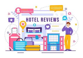 Hotel Reviews Vector Illustration with Rating Service, User Satisfaction to Rated Customer, Product or Experience in Flat Cartoon Background