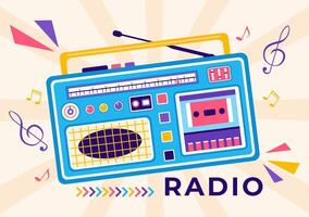 Radio Vector Illustration with a Musical Instrument used to Send Signals for Record, Old Receiver and Listening to Music in Flat Cartoon Background