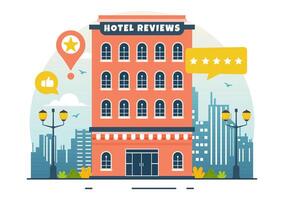 Hotel Reviews Vector Illustration with Rating Service, User Satisfaction to Rated Customer, Product or Experience in Flat Cartoon Background