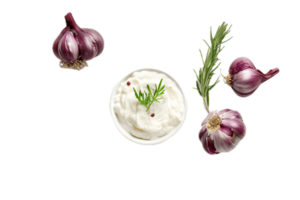 AI generated Garlic Cream Soup with Fresh Herbs Top View png