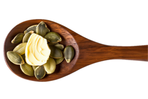 AI generated Pumpkin Seeds and Butter Curl on Wooden Spoon png