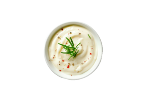 AI generated Garlic Cream Soup with Fresh Herbs Top View png