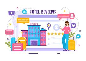 Hotel Reviews Vector Illustration with Rating Service, User Satisfaction to Rated Customer, Product or Experience in Flat Cartoon Background