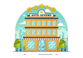 hotel comentarios vector ilustración con clasificación servicio, usuario satisfacción a clasificado cliente, producto o experiencia en plano dibujos animados antecedentes