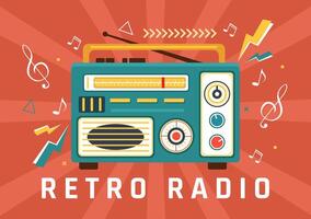 Retro Radio Vector Illustration with Player Style for Record, Old Receiver, Interviews Celebrity and Listening to Music in Flat Cartoon Background