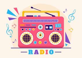 Radio Vector Illustration with a Musical Instrument used to Send Signals for Record, Old Receiver and Listening to Music in Flat Cartoon Background