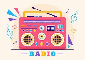 Radio Vector Illustration with a Musical Instrument used to Send Signals for Record, Old Receiver and Listening to Music in Flat Cartoon Background