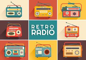 retro radio vector ilustración con jugador estilo para registro, antiguo receptor, entrevistas celebridad y escuchando a música en plano dibujos animados antecedentes