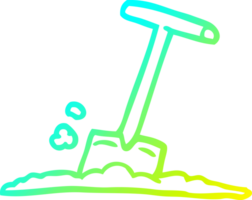 cold gradient line drawing of a cartoon shovel in dirt png