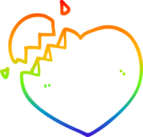 rainbow gradient line drawing of a cartoon broken heart png
