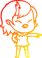 warm gradient line drawing of a cartoon vampire girl pointing and laughing png