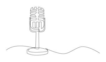 Continuous Line Drawing of Vector wired microphone icon