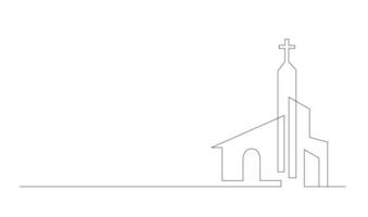 Iglesia uno línea dibujo aislado en blanco antecedentes vector