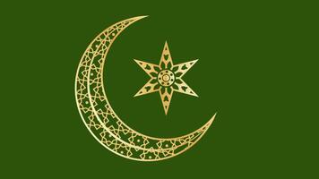 Ramadan halve maan maan met ster hangende en schommel Rechtsaf en links groen scherm animatie. Ramadan kareem gouden halve maan maan Islamitisch decoratief ontwerp elementen. geschikt eid mubarak, Islamitisch nieuw jaar video