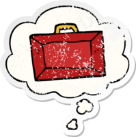 cartoon briefcase with thought bubble as a distressed worn sticker png