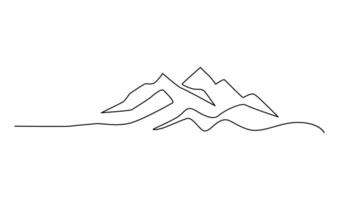 One continuous line drawing of mountain range landscape template vector