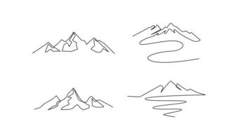 One continuous line drawing of mountain range landscape template vector