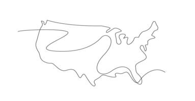 USA map one continuous line drawing. Country single line contour map, shape of country. vector