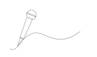 Continuous Line Drawing of Vector wired microphone icon