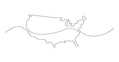 USA map one continuous line drawing. Country single line contour map, shape of country. vector