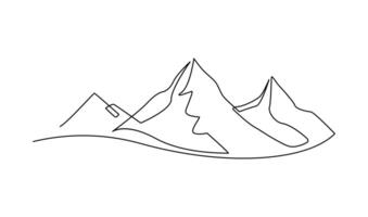 One continuous line drawing of mountain range landscape template vector