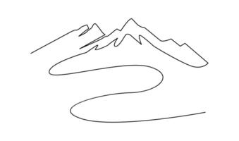 One continuous line drawing of mountain range landscape template vector