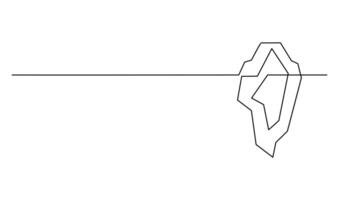 One line drawing of iceberg floating on sea. One continuous line drawing of appearance and global warming. vector