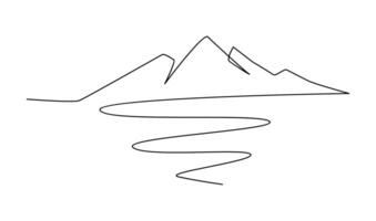 One continuous line drawing of mountain range landscape template vector