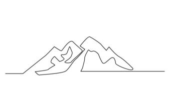 One continuous line drawing of mountain range landscape template vector