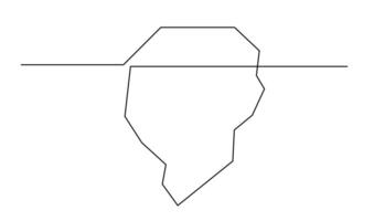 One line drawing of iceberg floating on sea. One continuous line drawing of appearance and global warming. vector