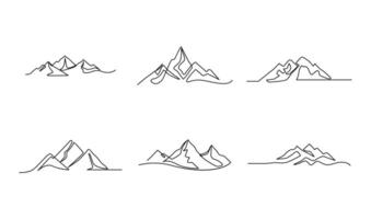 One continuous line drawing of mountain range landscape template vector