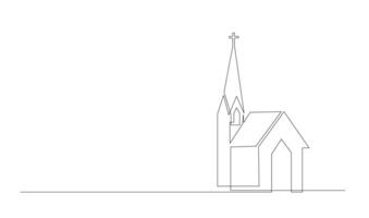 Iglesia uno línea dibujo aislado en blanco antecedentes vector