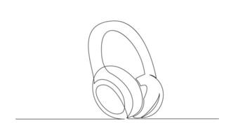 One line headphones. Continuous drawing of music gadget and note. vector