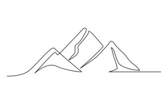 One continuous line drawing of mountain range landscape template vector